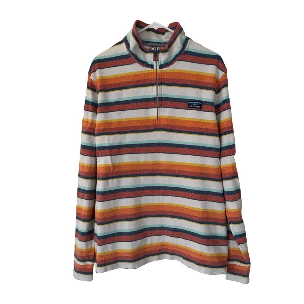 Men's L.L.‎ Bean Performance Pique 1/4 Zip Pullover Striped Size XL